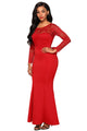 Sexy Red Lace Long Sleeve Bow Back Maxi Dress