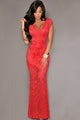 Sexy Red Lace Nude Illusion Low Back Evening Dress
