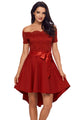 Sexy Red Lace Off Shoulder Dip Hem Prom Dress
