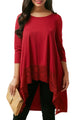 Sexy Red Lace Splice High Low Hemline Blouse