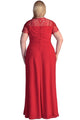 Sexy Red Lace Yoke Ruched Twist High Waist Plus Size Gown