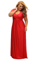 Sexy Red Lace Yoke Ruched Twist High Waist Plus Size Gown