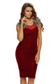 Sexy Red Lace-up Back Floral Detail Velvet Midi Dress