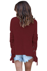 Sexy Red Long Sleeve Lace up Sided Sweater
