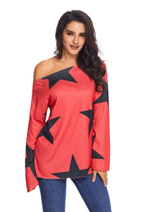 Sexy Red Long Sleeve Star Bright T-shirt