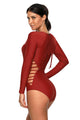 Sexy Red Long Sleeve Strappy Hollow-out One-piece Surf Swimsuit