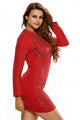 Sexy Red Mini Jeweled Quilted Long Sleeves Dress