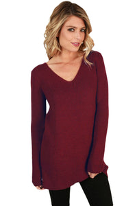 Sexy Red Never Look Back Lace Up Sweater