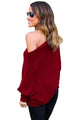 Sexy Red Off Shoulder Bat Long Sleeves Loose Fit Sweater