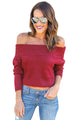 Sexy Red Off Shoulder Faux Marten Knit Sweater