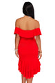 Sexy Red Off Shoulder Hi-Lo Hem Ruffle Party Dress