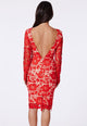 Sexy Red Open Back Lace Floral Pattern Midi Dress