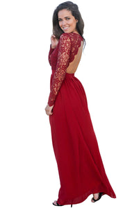 Sexy Red Open Back Long Sleeve Crochet Maxi Party Dress