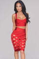 Sexy Red Open Caged Bandage Skirt Set