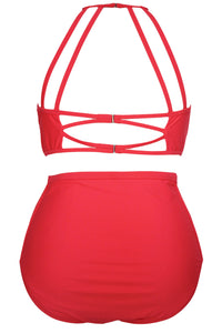 Sexy Red Patterned Mesh Insert Plus Size Swimwear