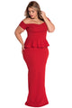 Sexy Red Peplum Maxi Dress With Drop Shoulder