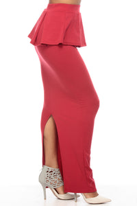 Sexy Red Peplum Maxi Skirt