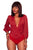 Sexy Red Plunging Neckline Long Sleeve Bodysuit