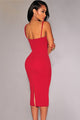 Sexy Red Plunging V Neck Midi Dress