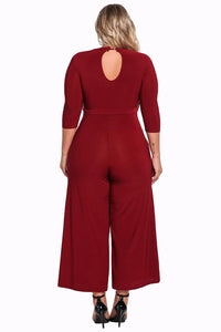 Sexy Red Plus Size Cut Out Wide Legged Jumpsuit