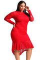 Sexy Red Plus Size Floral Lace Hi-Lo Mermaid Dress