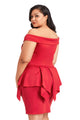 Sexy Red Plus Size Fold Over Off Shoulder Peplum Dress