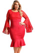 Sexy Red Plus Size Lace Bell Sleeve Mermaid Bodycon Dress