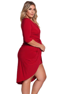 Sexy Red Plus Size Plunge Cross Strap Surplice Bodycon Dress