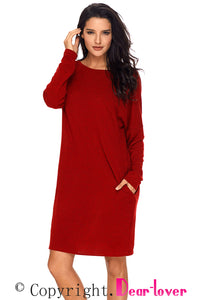 Sexy Red Pocketed Loose Fit Dress