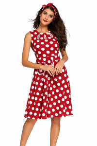 Sexy Red Polka Dot Bohemain Print Dress with Keyholes