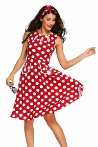 Sexy Red Polka Dot Bohemain Print Dress with Keyholes