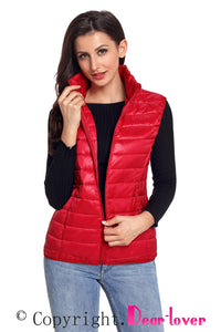Sexy Red Quilted Cotton Down Vest