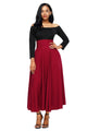 Sexy Red Retro High Waist Pleated Belted Maxi Skirt