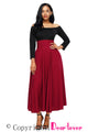 Sexy Red Retro High Waist Pleated Belted Maxi Skirt