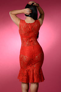 Sexy Red Romance Lace Midi Dress