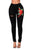 Sexy Red Rose Embroidery Distressed Black Skinny Jeans