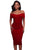 Sexy Red Ruched Off Shoulder Bodycon Midi Dress