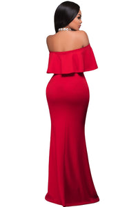 Sexy Red Ruffle Off Shoulder Maxi Party Dress