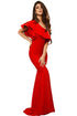 Sexy Red Ruffle One Shoulder Elegant Mermaid Dress