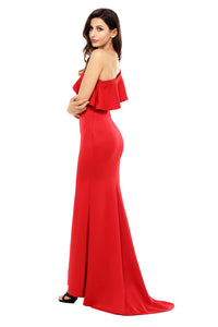 Sexy Red Ruffle One Shoulder Elegant Mermaid Dress