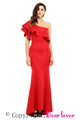 Sexy Red Ruffle One Shoulder Elegant Mermaid Dress