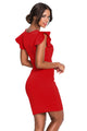 Sexy Red Ruffle Sleeves Lace Hollow Out Short Cocktail Dress