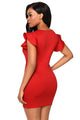 Sexy Red Ruffle Sleeves Lace Hollow Out Short Cocktail Dress