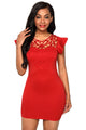 Sexy Red Ruffle Sleeves Lace Hollow Out Short Cocktail Dress