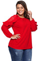 Sexy Red Ruffle Trim Lace Cold Shoulder Plus Size Blouse
