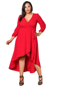 Sexy Red Ruffle Wrap Plus Size Hi-low Dress