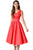 Sexy Red Scallop Neck Cinched Waist Ladylike Vintage Dress