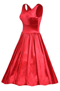 Sexy Red Scallop Neck Cinched Waist Ladylike Vintage Dress
