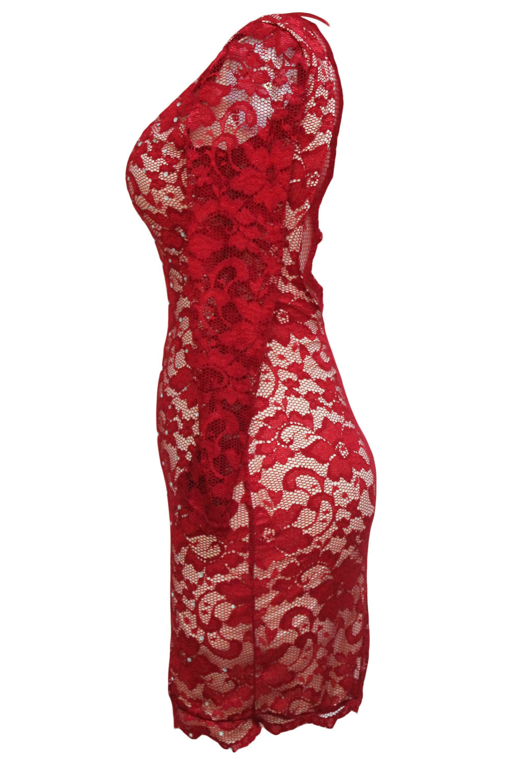 Sexy Red Scalloped Deep V Backless Lace Bodycon Dress SEXY AFFORDABLE CLOTHING Sexy Red Scalloped Deep V Backless Lace Bodycon Dress SEXY AFFORDABLE CLOTHING