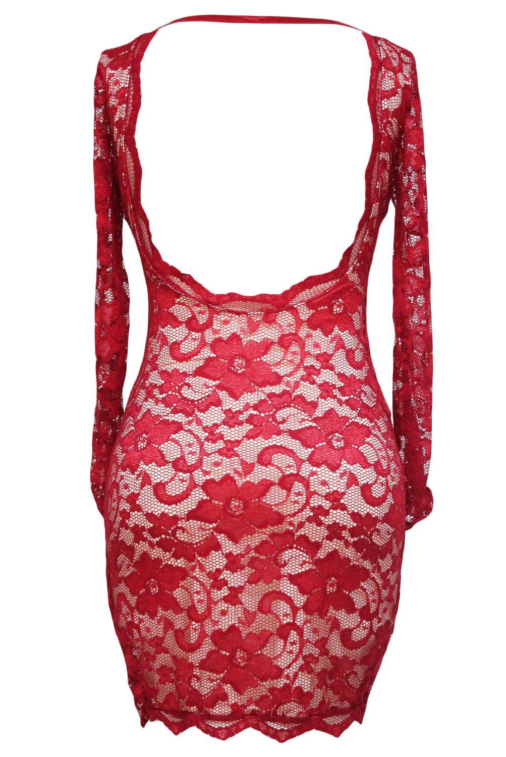 Sexy Red Scalloped Deep V Backless Lace Bodycon Dress SEXY AFFORDABLE CLOTHING Sexy Red Scalloped Deep V Backless Lace Bodycon Dress SEXY AFFORDABLE CLOTHING